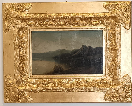 Antico dipinto olio su cartoncino- (scuola europea XIX secolo)