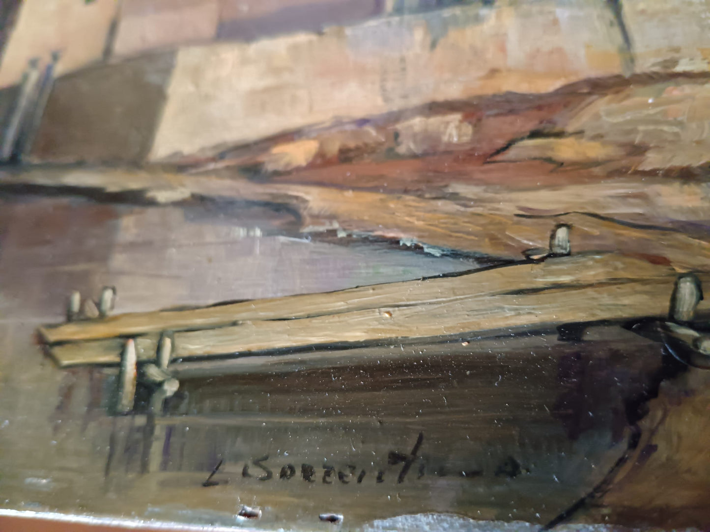 Lucio Sorrentino (1929-1993)- Marina, olio su legno XX Secolo