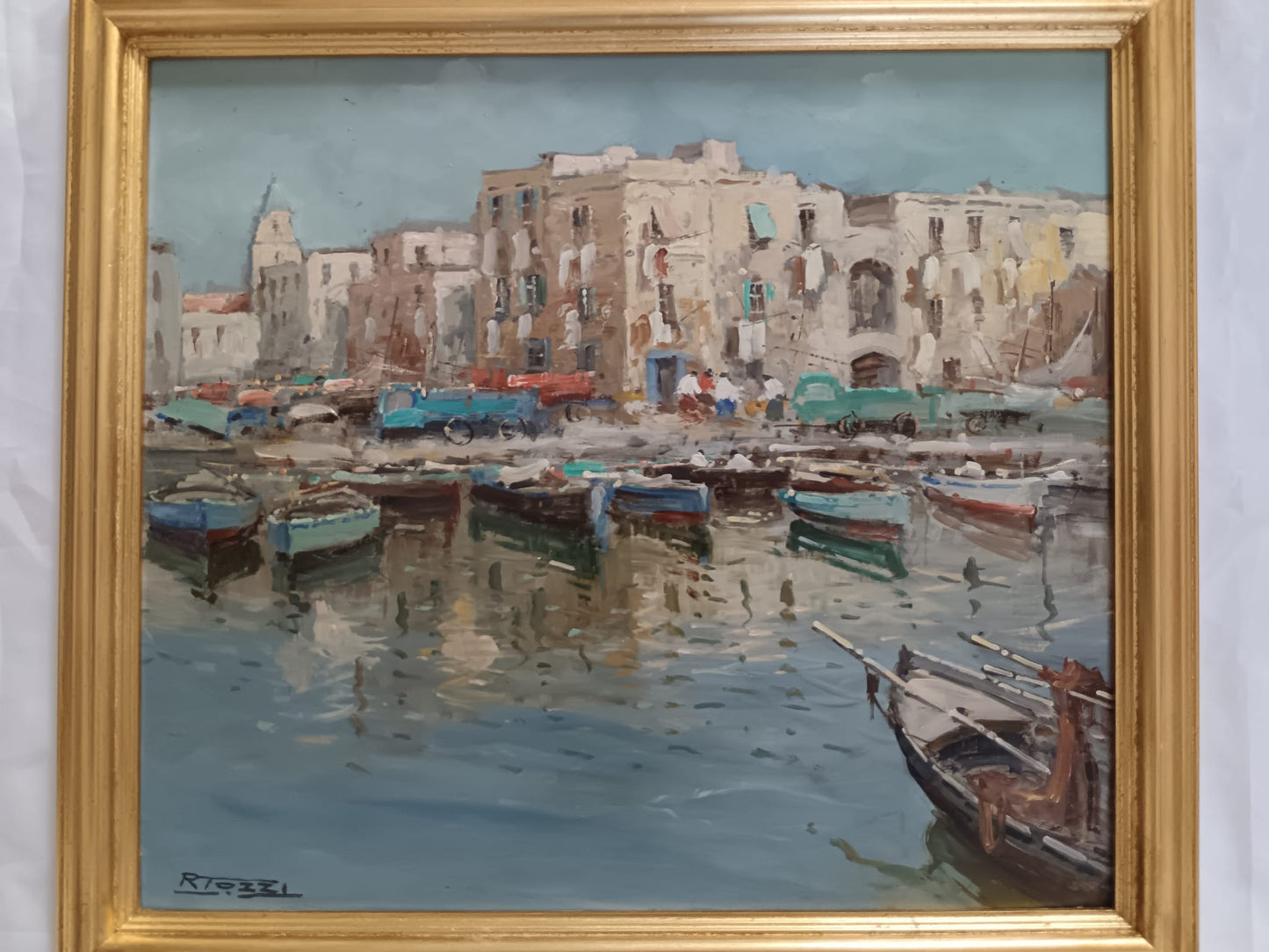 Raffaele Tozzi (Scuola Napoletana XX Secolo) Marina, dipinto olio su masonite