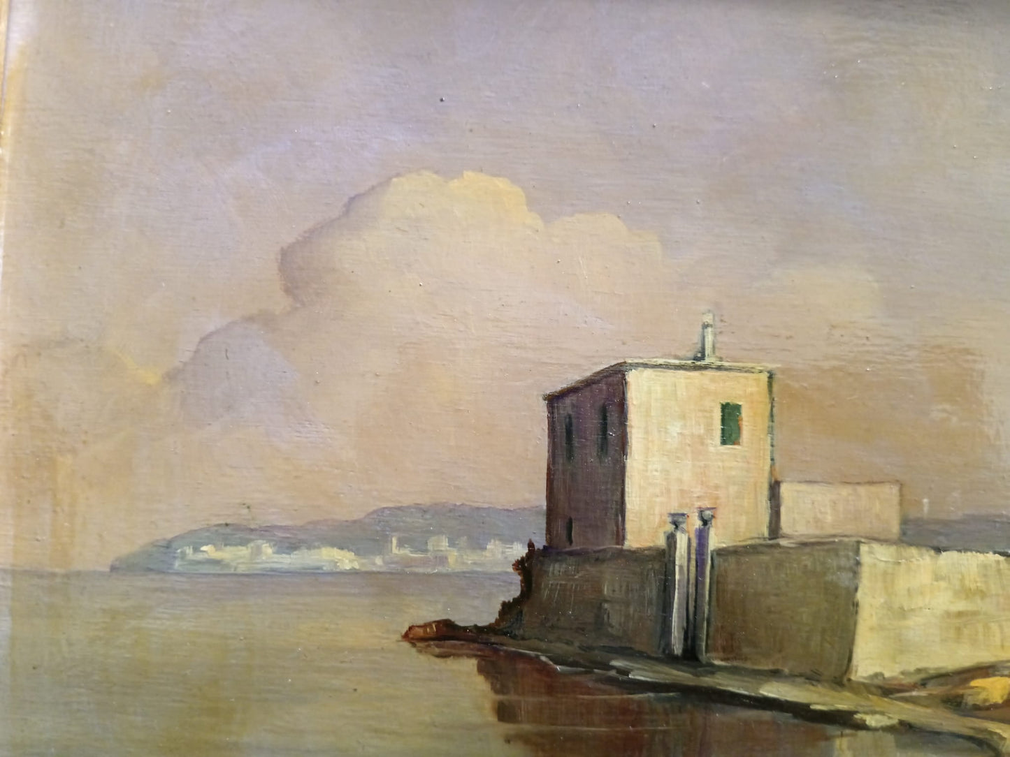 Lucio Sorrentino (1929-1993)- Marina, olio su legno XX Secolo
