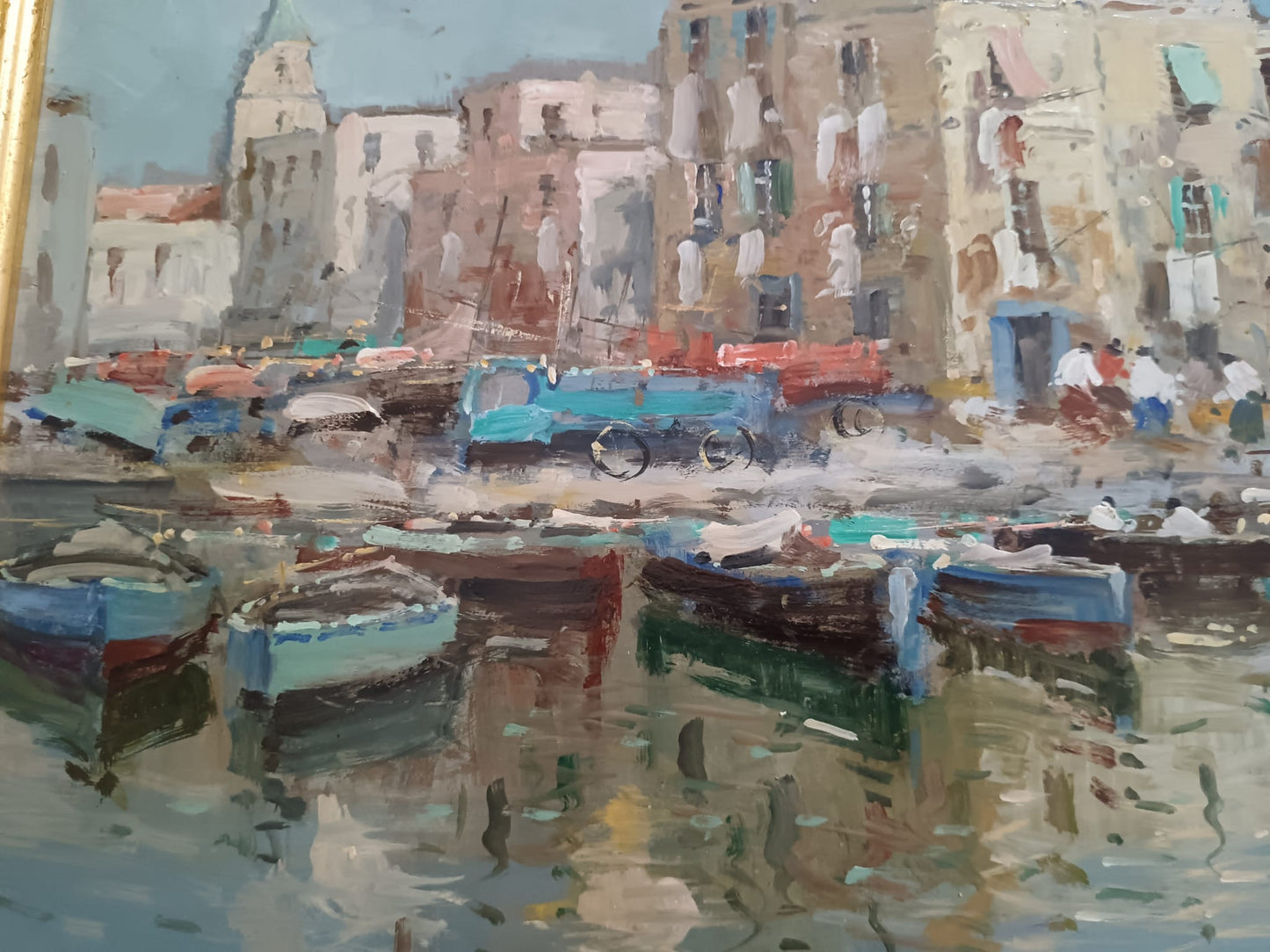 Raffaele Tozzi (Scuola Napoletana XX Secolo) Marina, dipinto olio su masonite