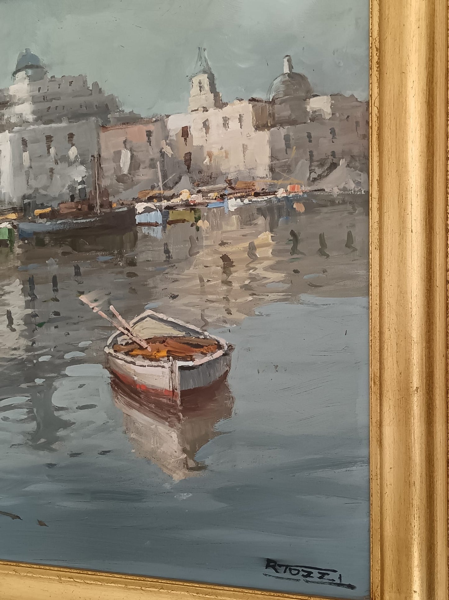 Raffaele Tozzi ( Napoli 1950)- Scorcio Marino, dipinto olio su masonite