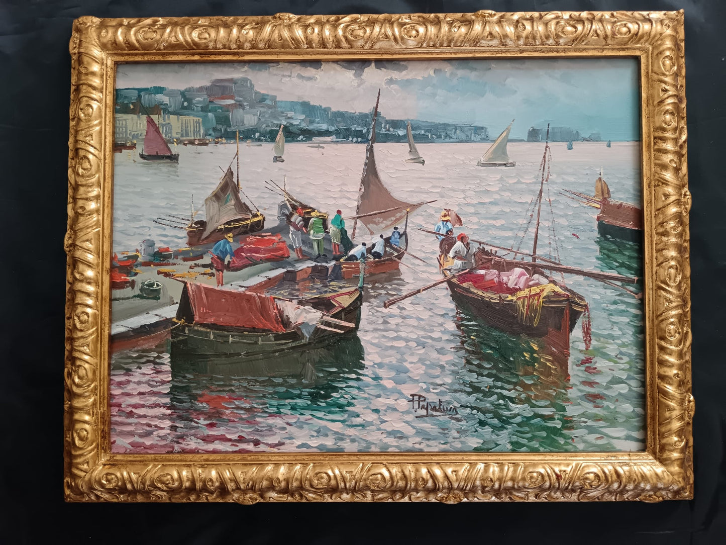 Francesco Papaluca (scuola napoletana XX Secolo)- Marina dipinto olio su legno