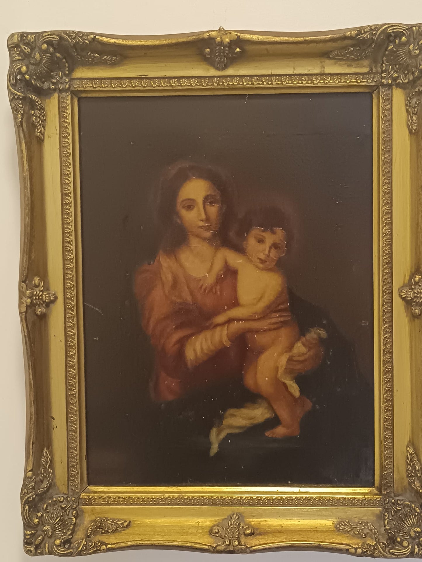 Madonna con bambino dipinto olio su tela- (scuola italiana XIX/XX Secolo)
