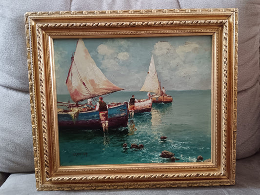 Giovanni Cavalleri (1858- 1934)antico  dipinto olio su legno epoca XIX/ XX secolo