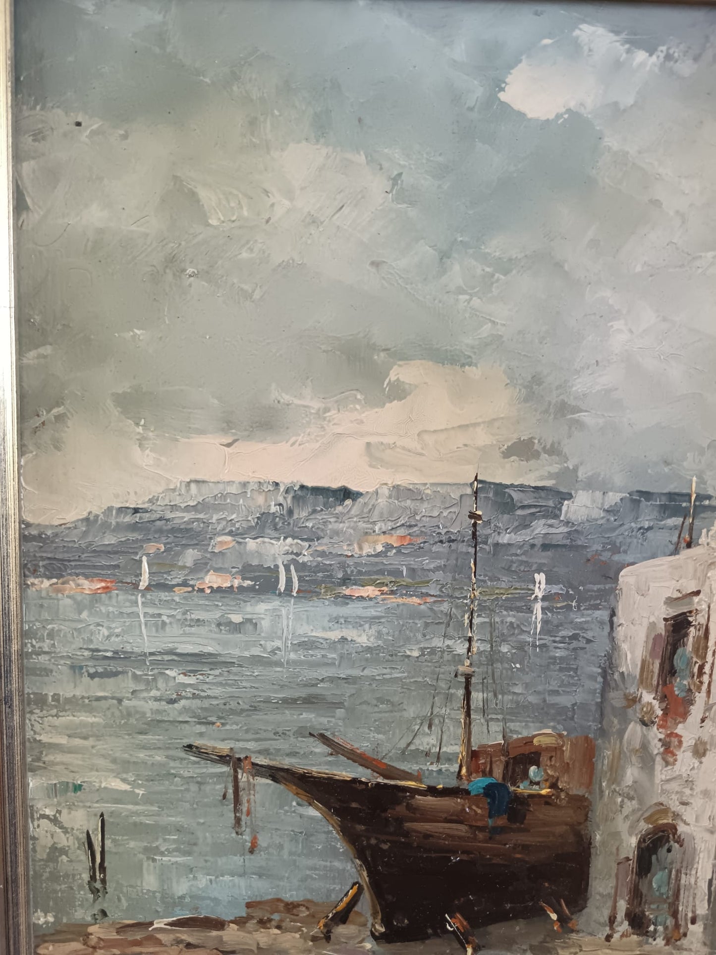 Scuola Italiana XX Secolo-  Scorcio marino dipinto olio su masonite
