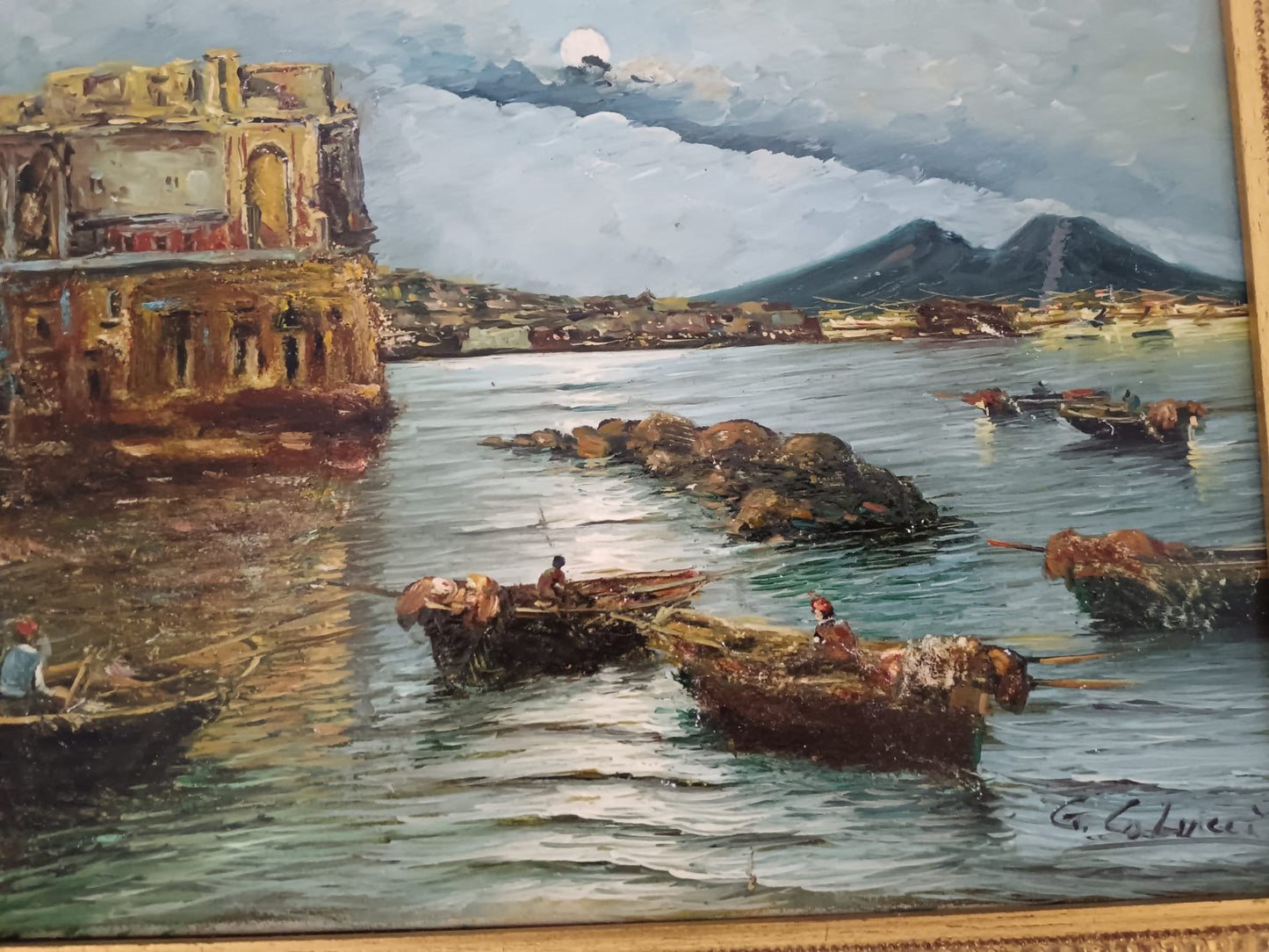 Giuseppe Colucci (XX secolo)- scorcio marino, dipinto olio su legno