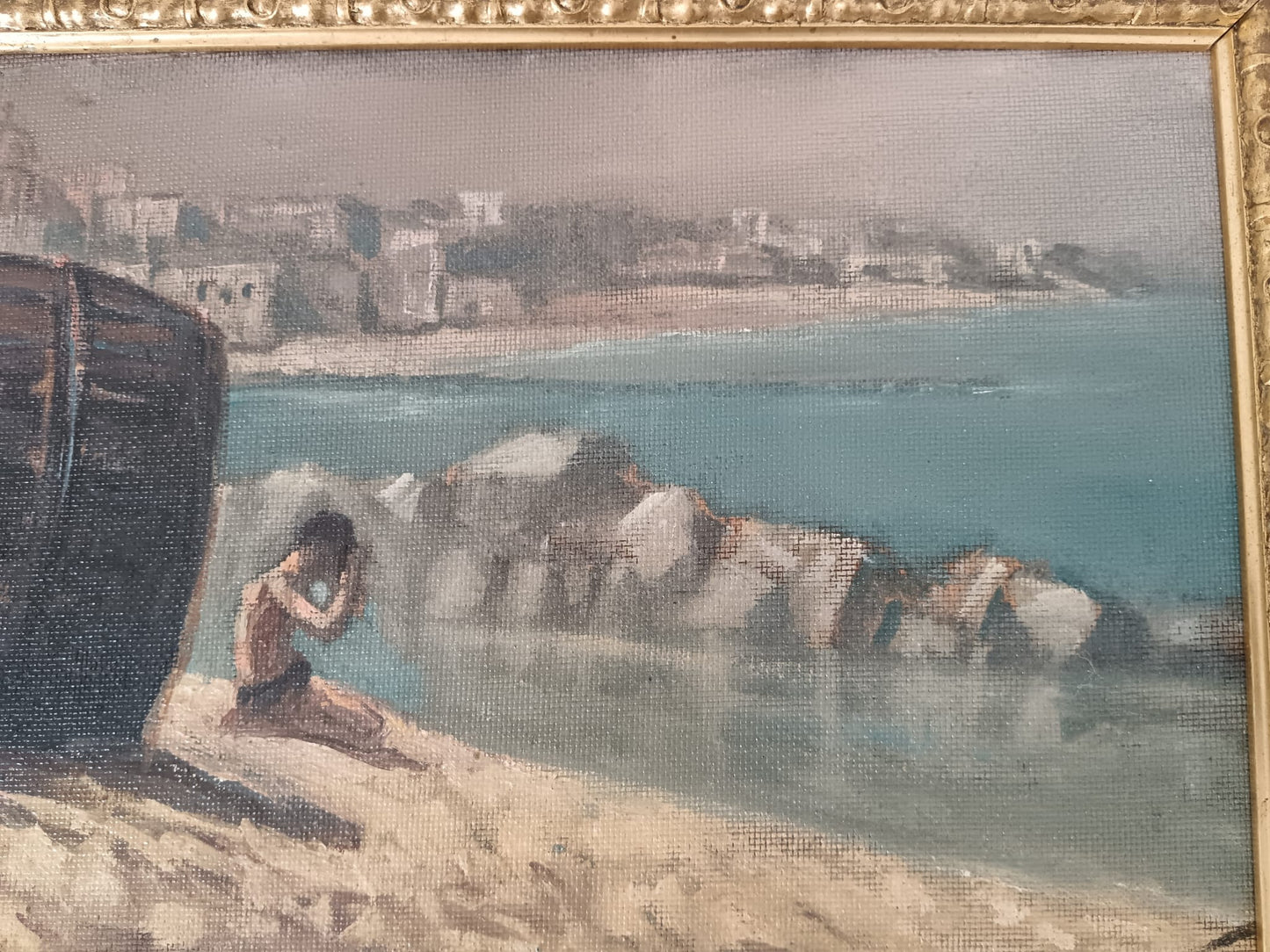 Scuola Napoletana ( XX secolo)- paesaggio marino olio su pannello