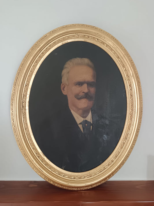 Antico ritratto (scuola italiana XIX/XX Secolo)- dipinto olio su tela applicata su cartoncino