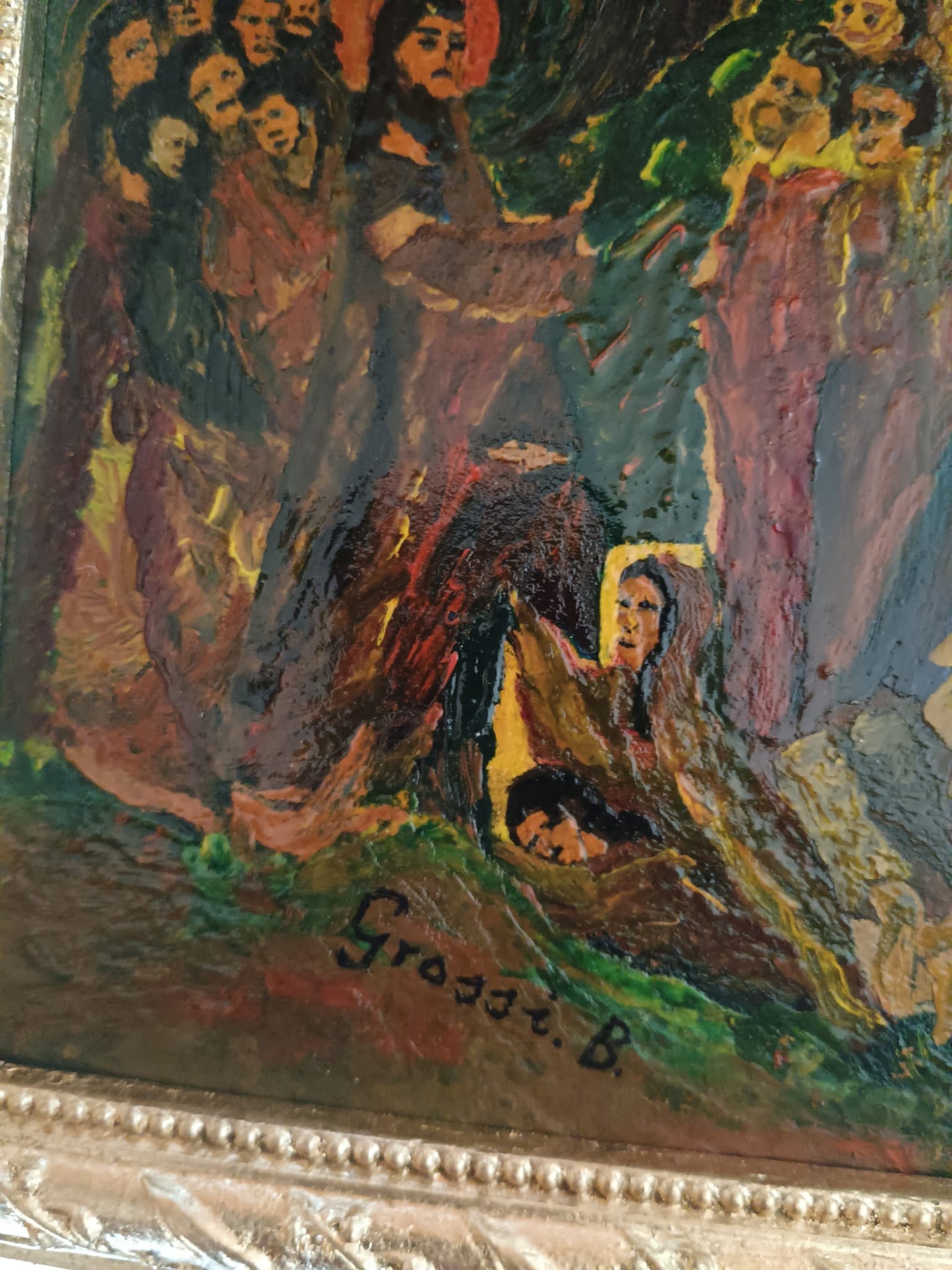 Bruno Grassi (Rodi 1944)- La resurrezione di Lazzaro- dipinto olio su legno