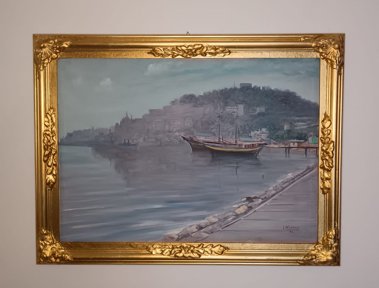 Lamberto Ialongo (XX secolo)- scorcio marino dipinto olio su tela