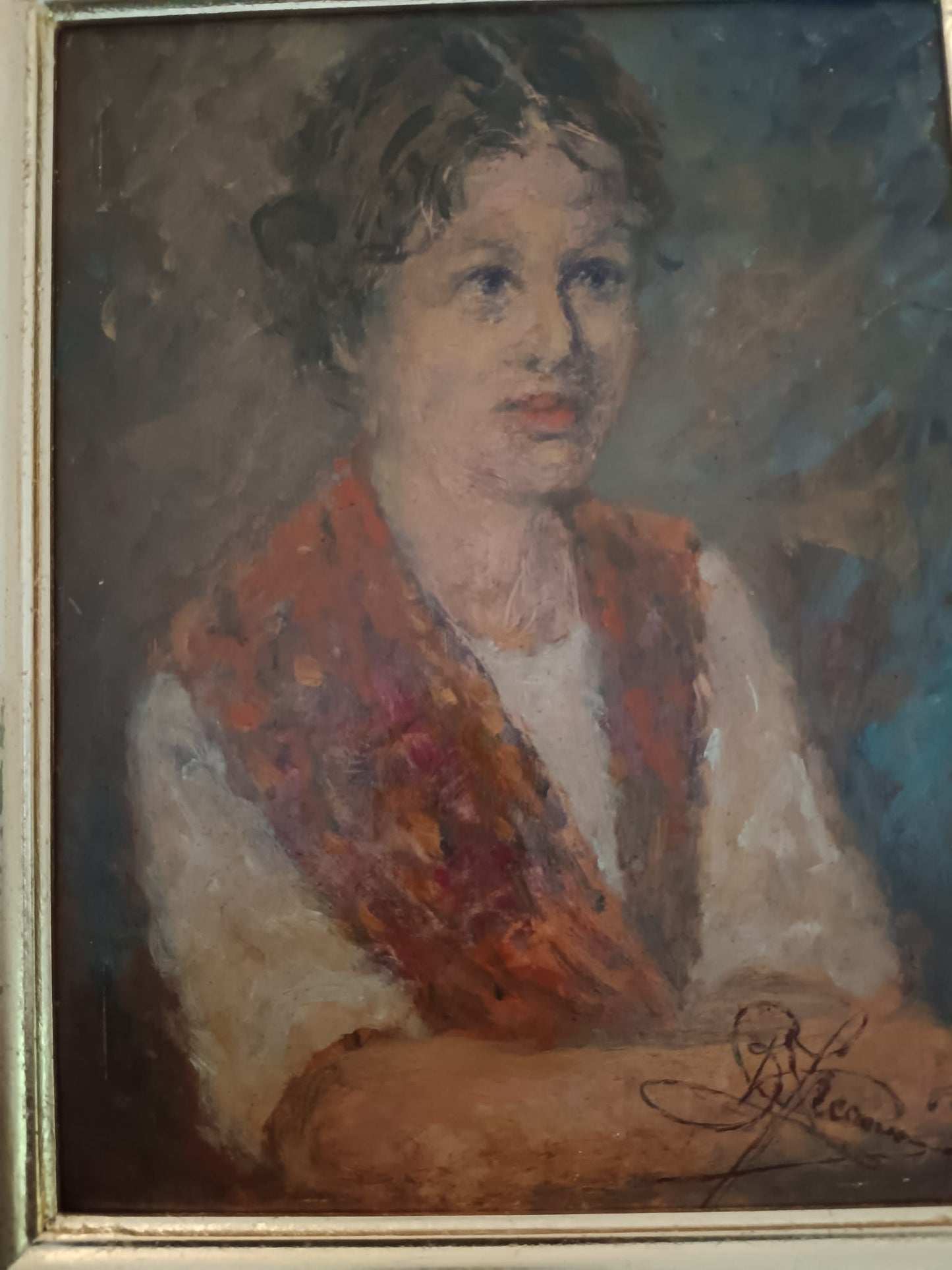 Ritratto (Scuola italiana XX Secolo)- dipinto olio su cartoncino