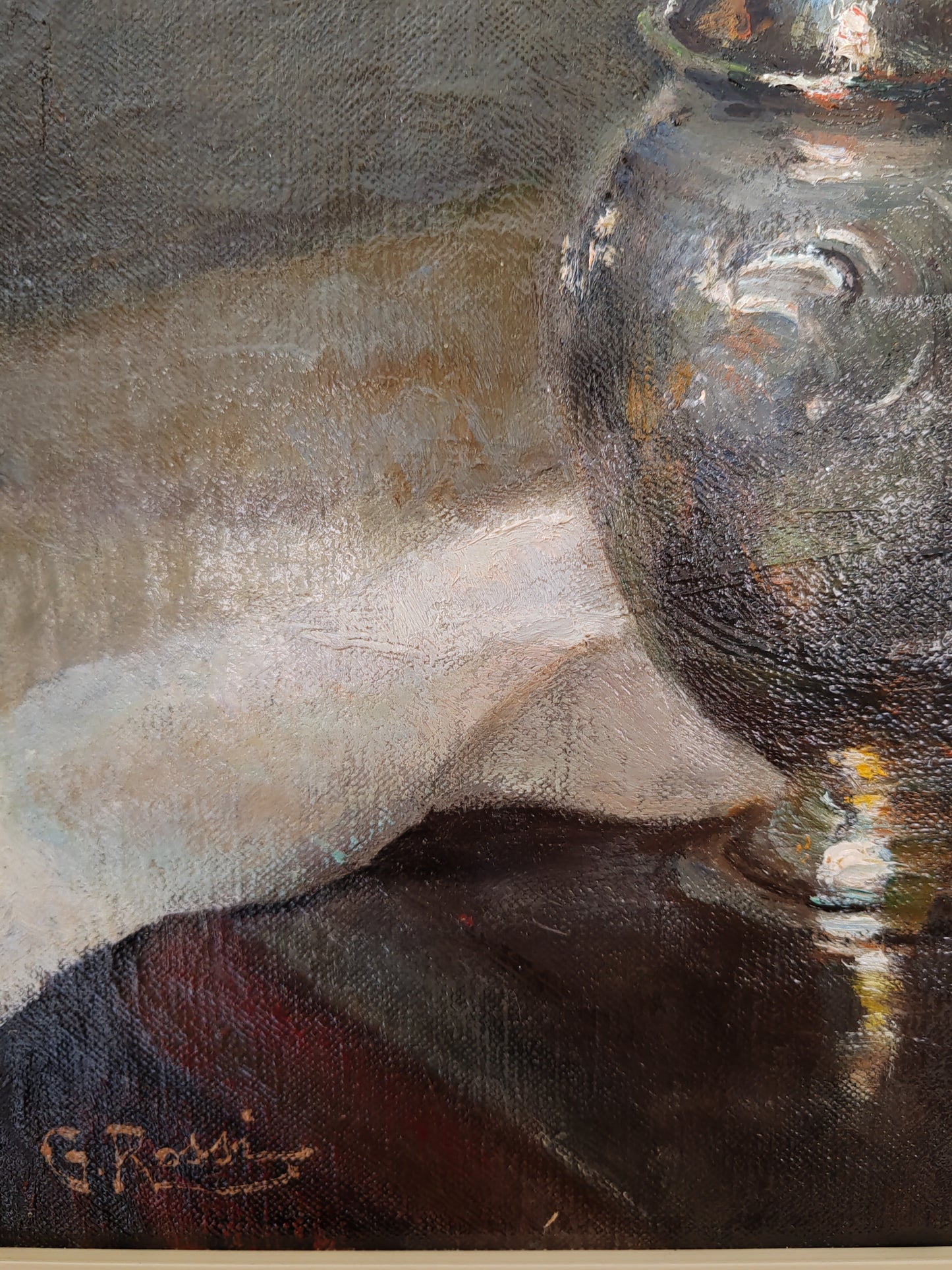 Giuseppe Rossi (1876-1952)- natura morta dipinto olio su tela applicata su pannello (epoca XX secolo)