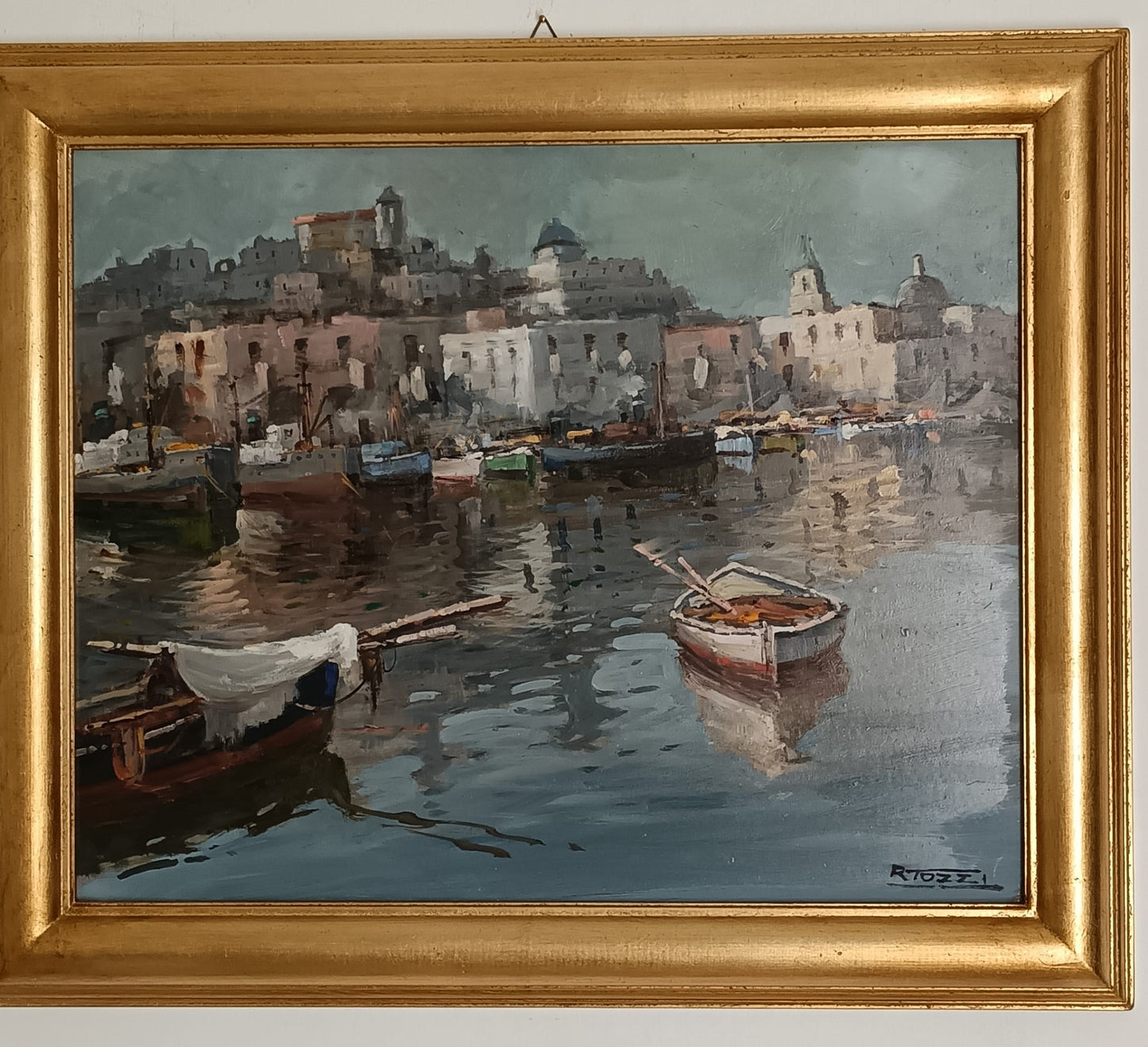Raffaele Tozzi ( Napoli 1950)- Scorcio Marino, dipinto olio su masonite