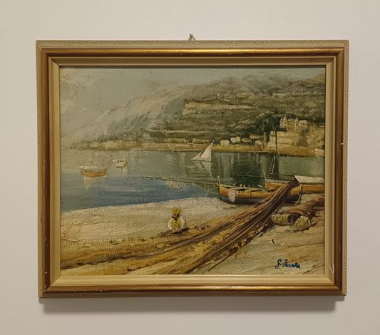Scorcio Marino ( XX secolo)- dipinto olio su tela applicata su legno