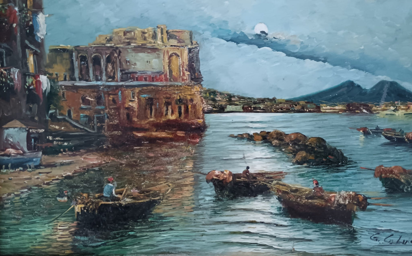 Giuseppe Colucci (XX secolo)- scorcio marino, dipinto olio su legno
