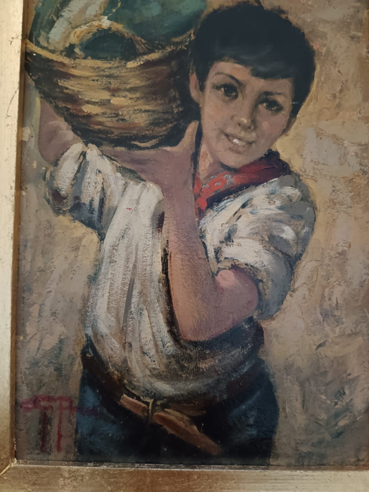 Giovanni Prassi (Napoli 1945)- Il Venditore- dipinto olio su cartoncino