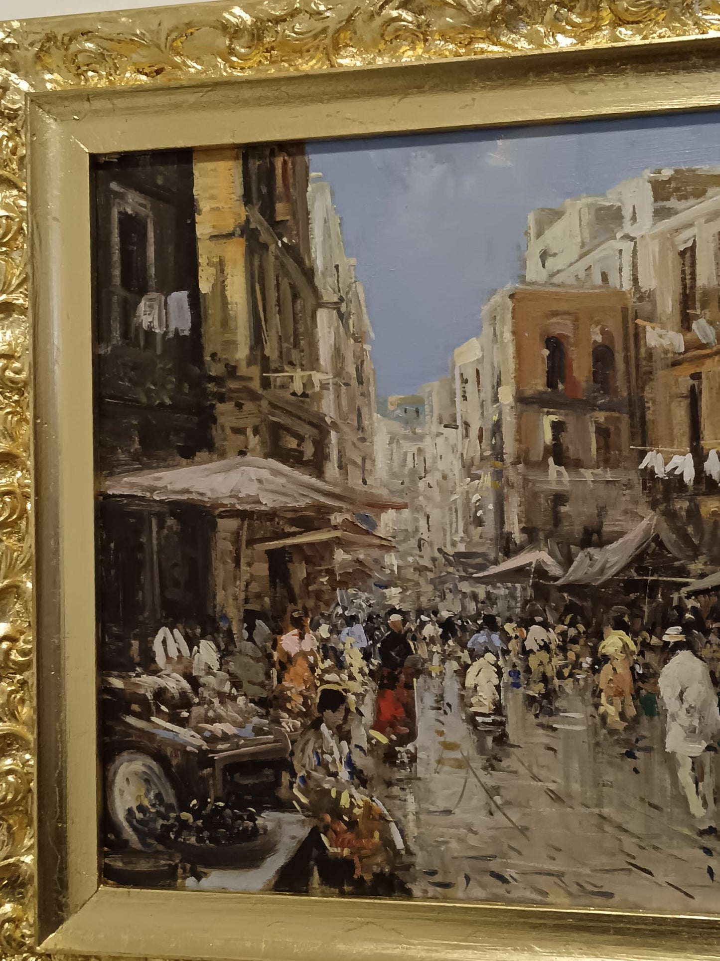 Eniko Esposito (Napoli 1942-2009)-Mercato- dipinto olio su legno