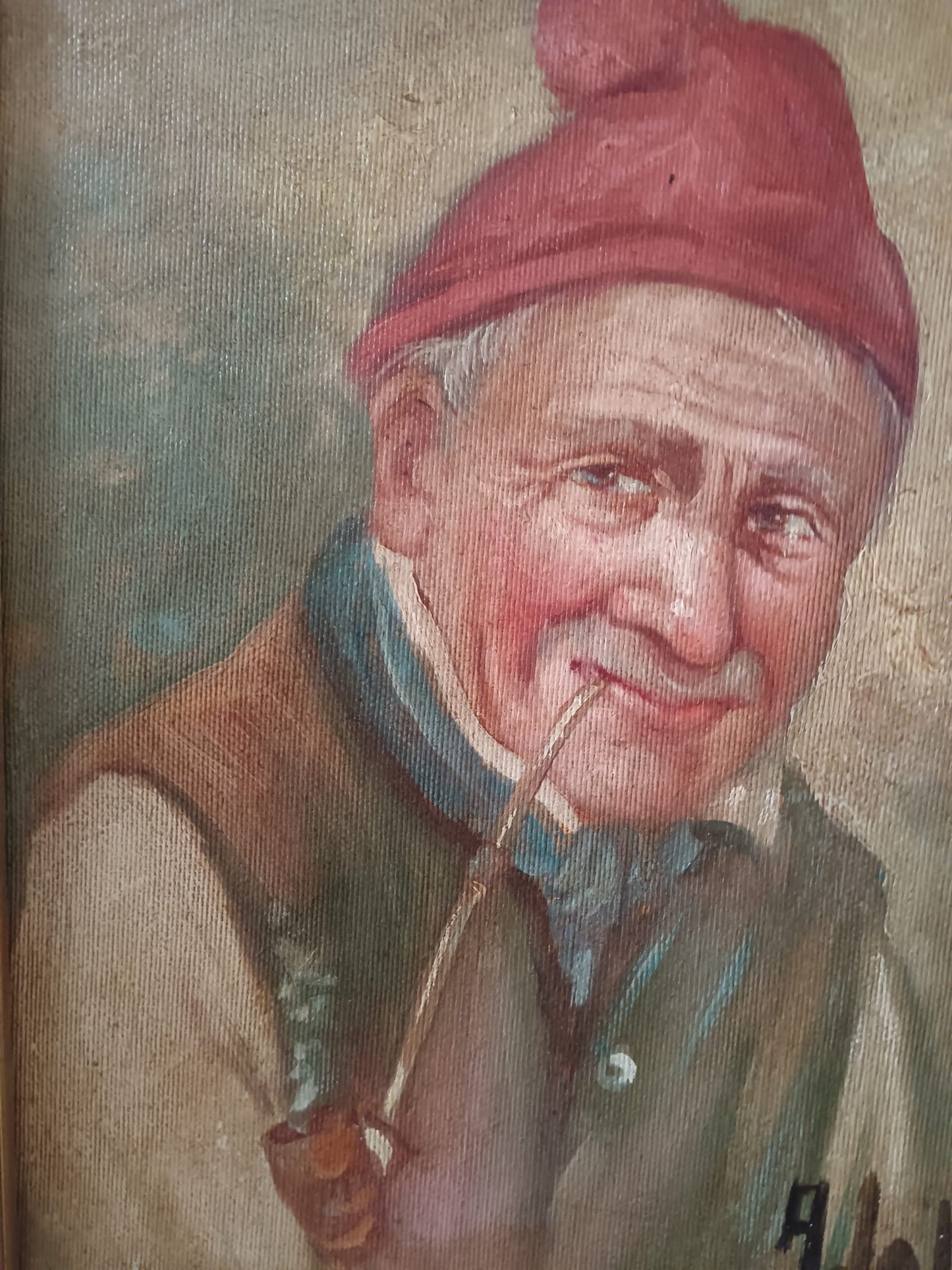 Figura anziano con pipa (XX secolo)- dipinto olio su tela