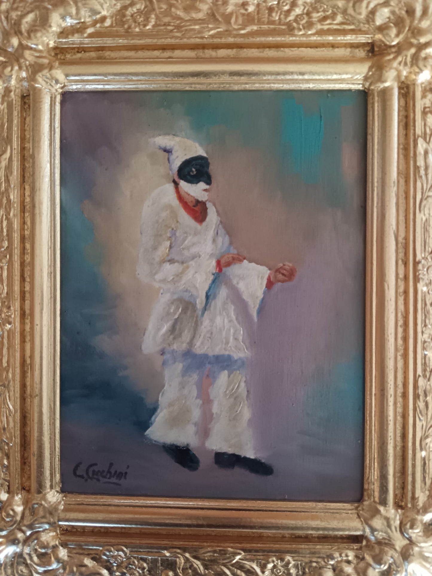 Pulcinella (Scuola Napoletana XX Secolo)- dipinto olio su legno