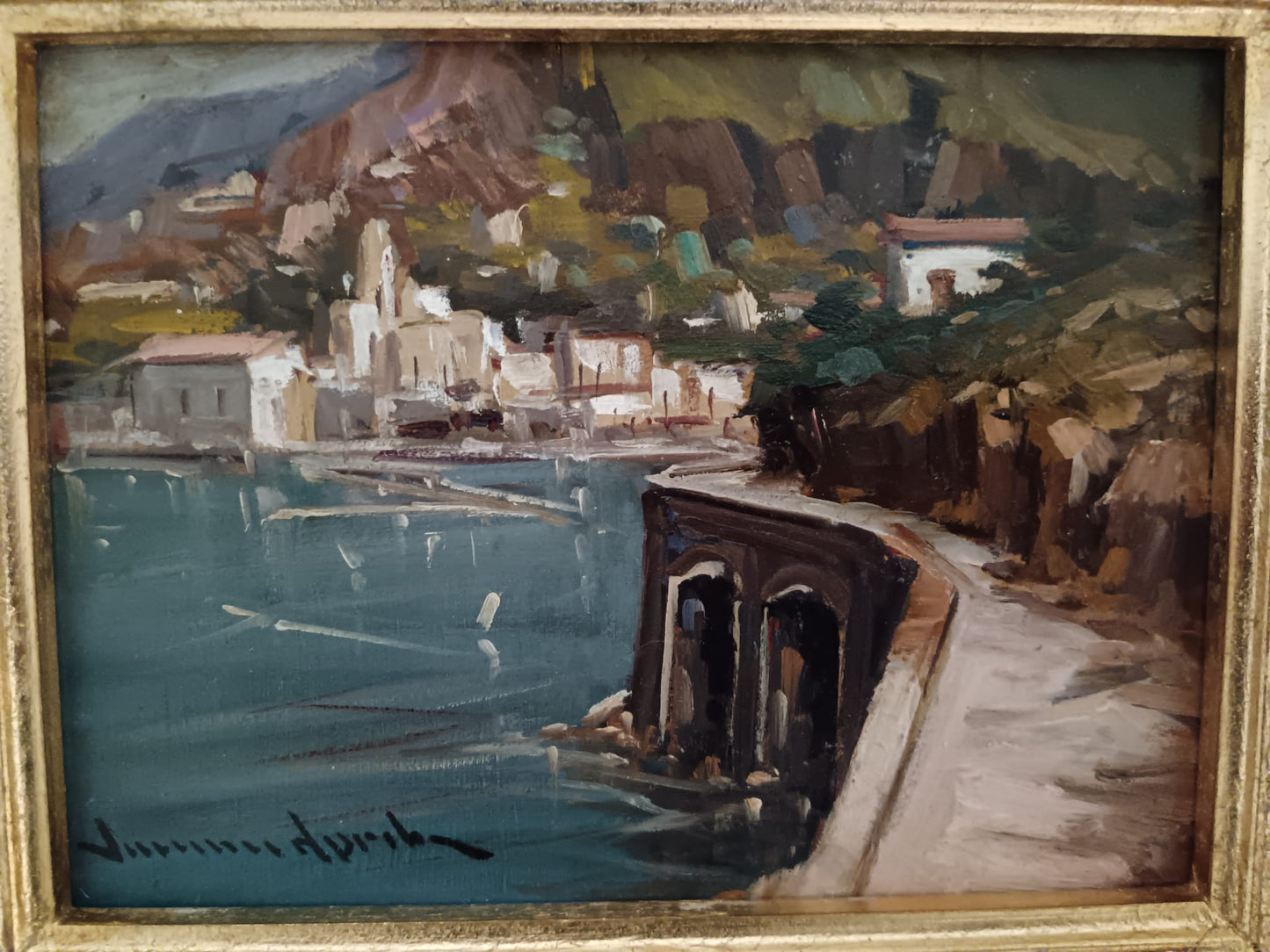 Vincenzo Aprile (Napoli 1952)- Amalfi, dipinto olio su pannello