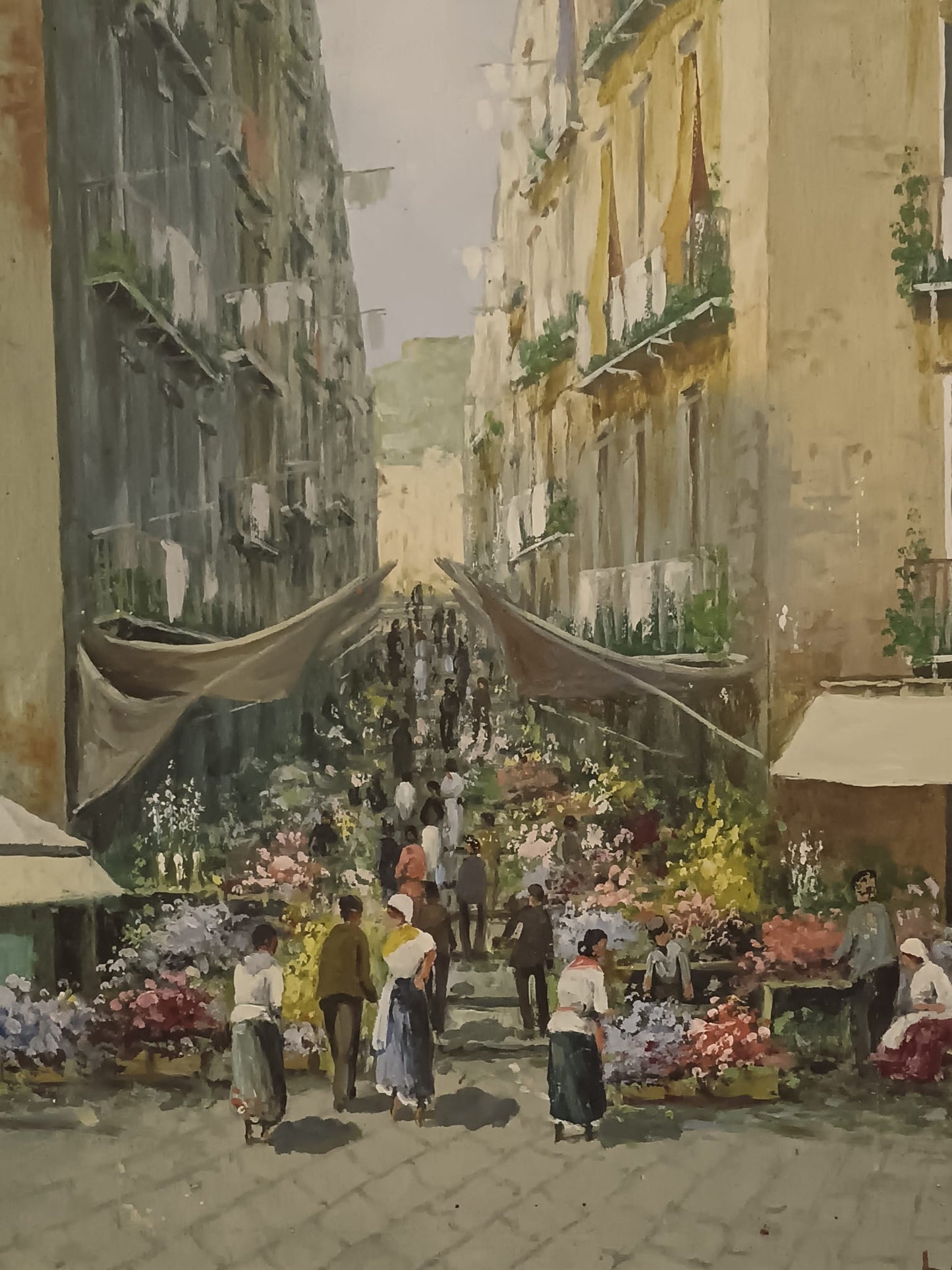 L. Papa (XX Secolo)- Mercato-  dipinto olio su legno.