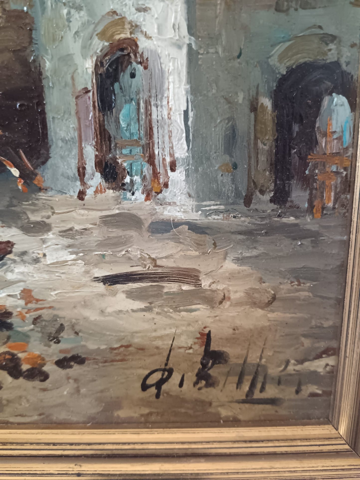 Scuola Italiana XX Secolo-  Scorcio marino dipinto olio su masonite