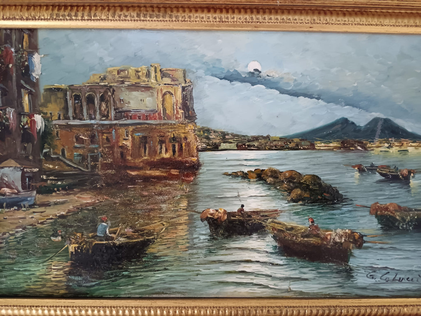 Giuseppe Colucci (XX secolo)- scorcio marino, dipinto olio su legno