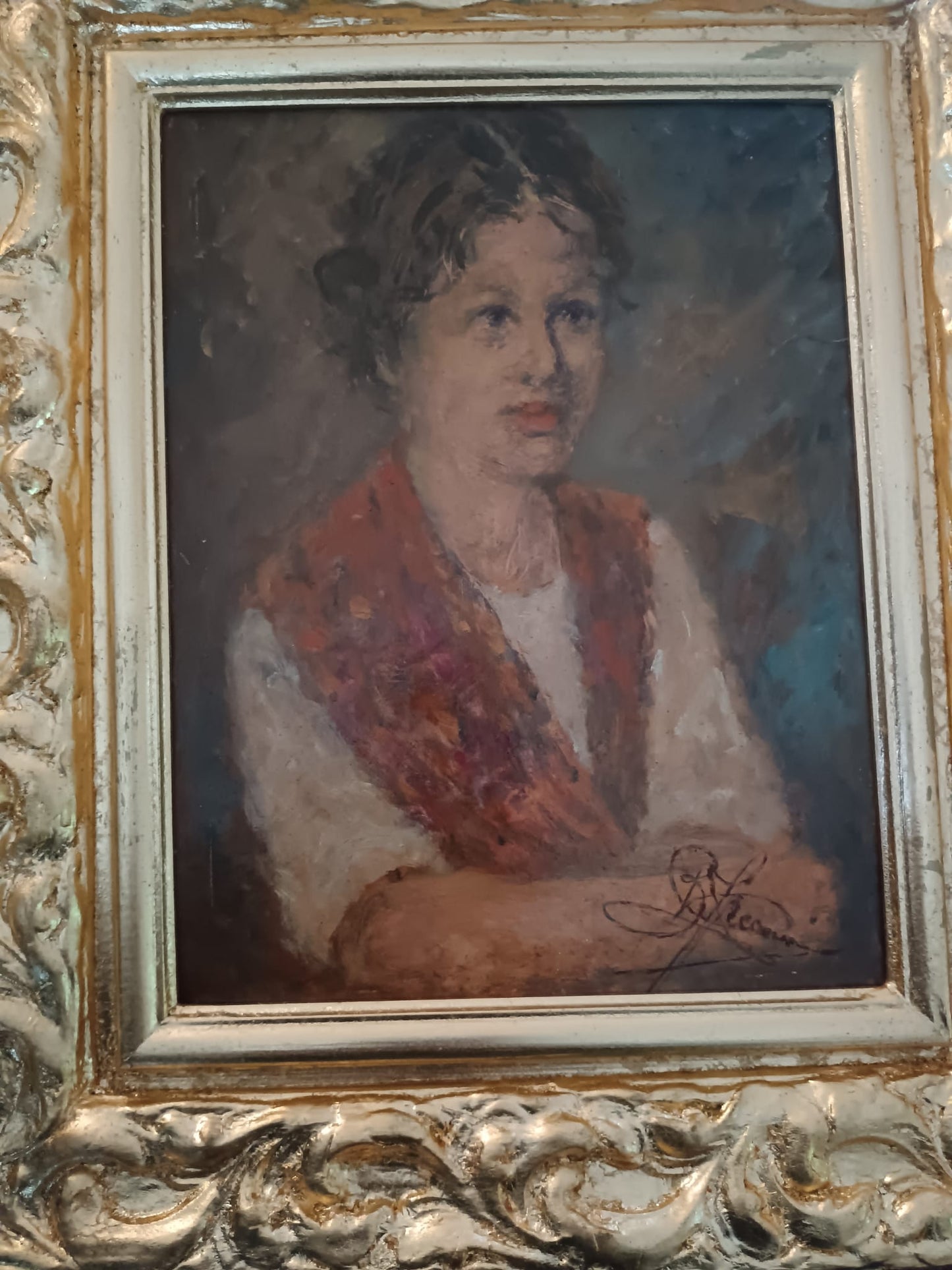 Ritratto (Scuola italiana XX Secolo)- dipinto olio su cartoncino