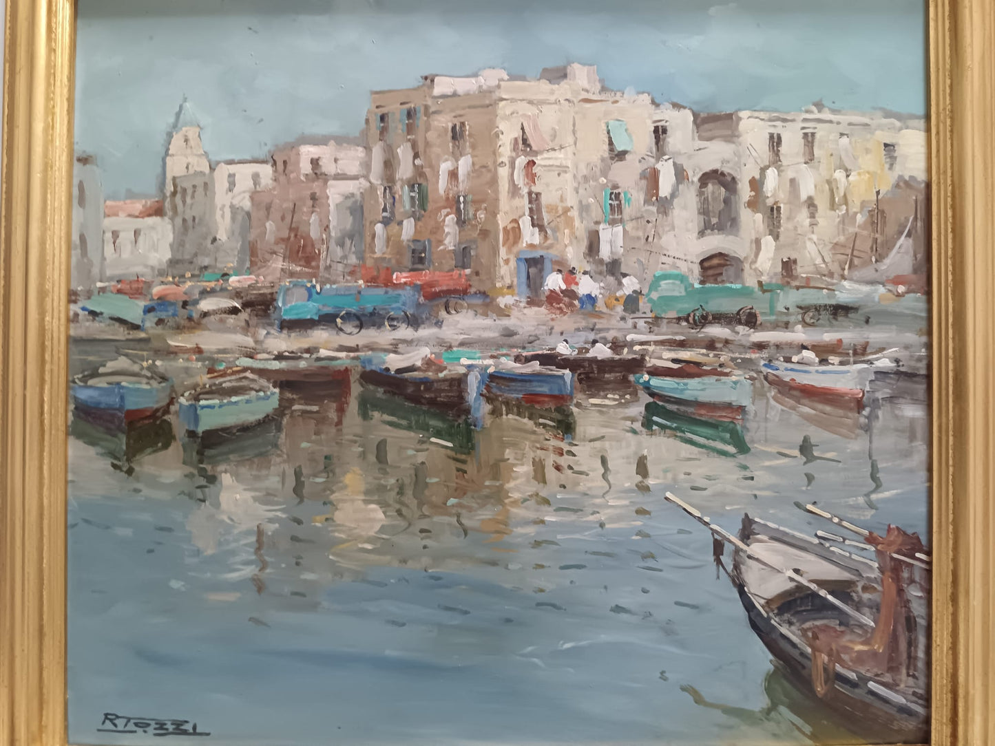 Raffaele Tozzi (Scuola Napoletana XX Secolo) Marina, dipinto olio su masonite