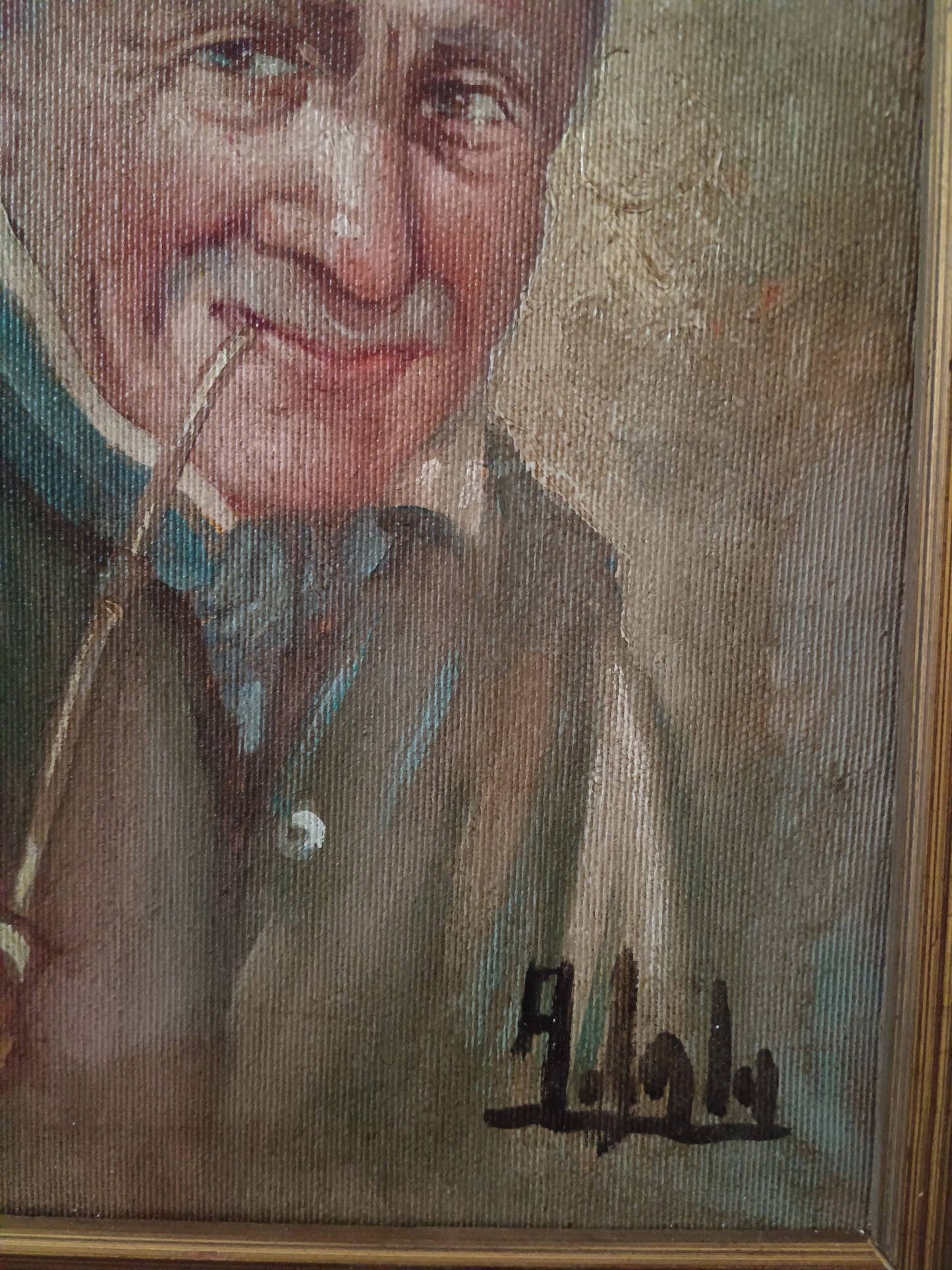 Figura anziano con pipa (XX secolo)- dipinto olio su tela