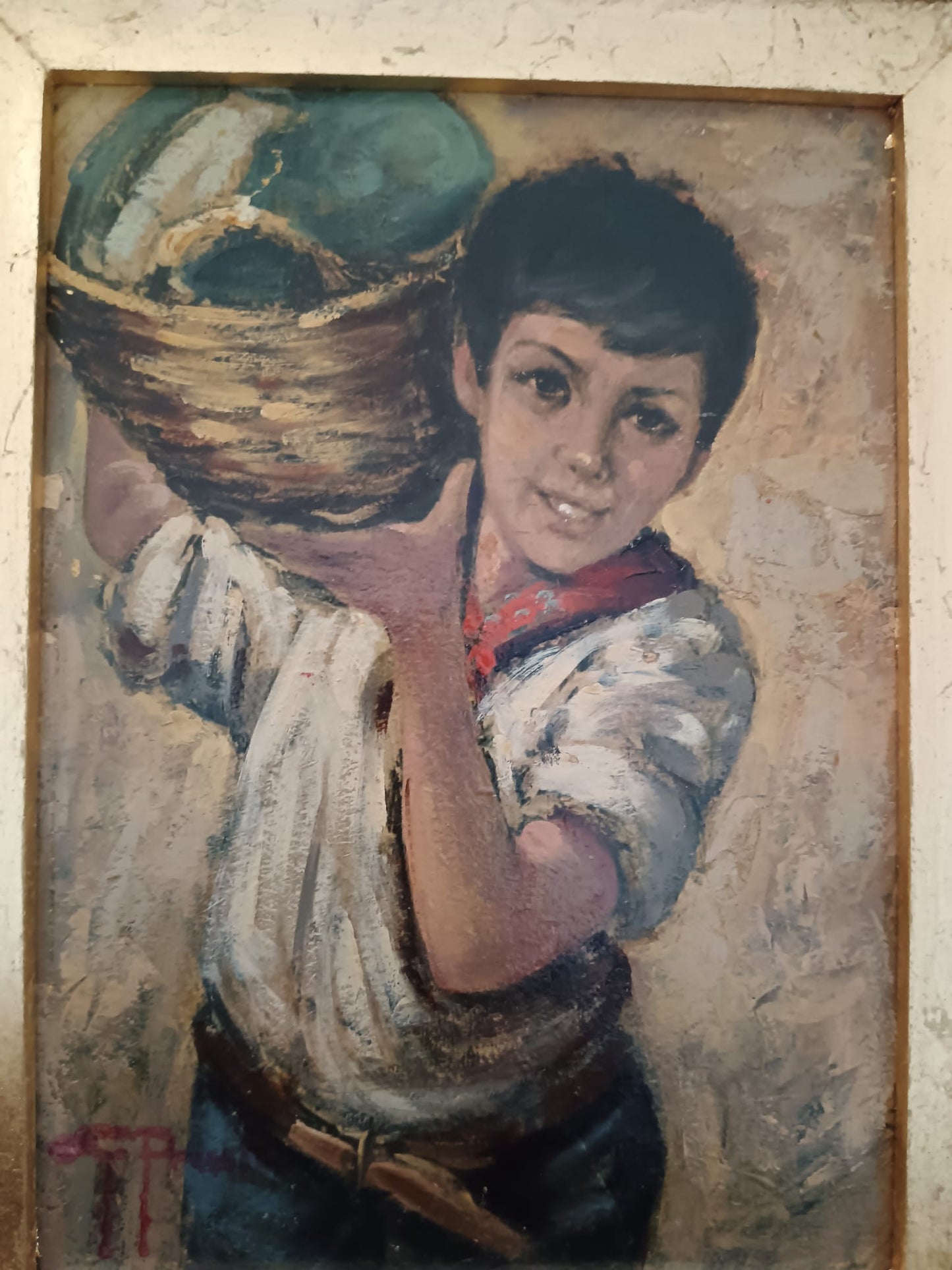 Giovanni Prassi (Napoli 1945)- Il Venditore- dipinto olio su cartoncino