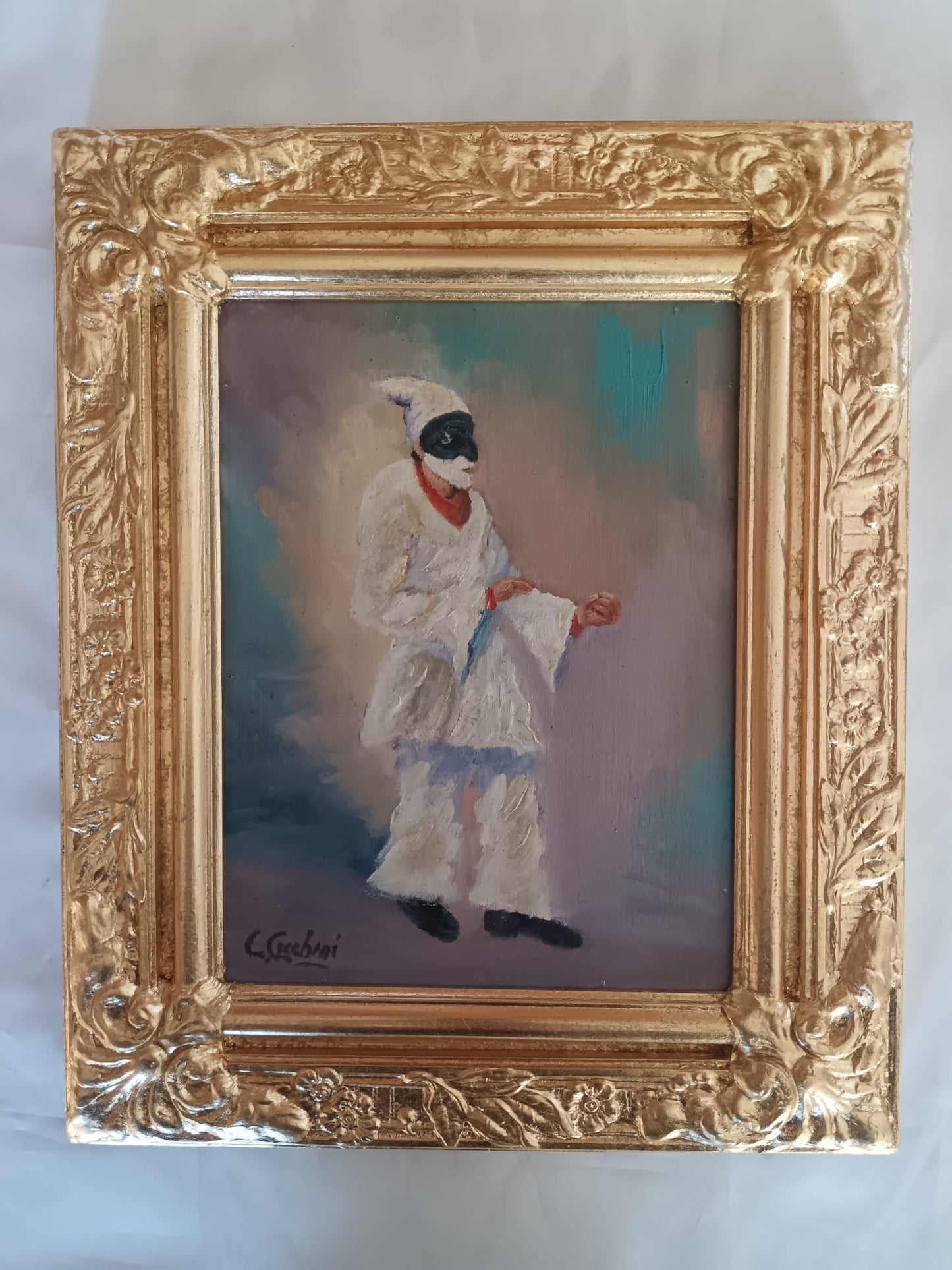 Pulcinella (Scuola Napoletana XX Secolo)- dipinto olio su legno