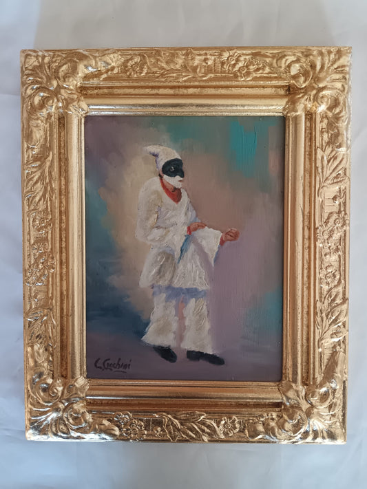 Pulcinella (Scuola Napoletana XX Secolo)- dipinto olio su legno