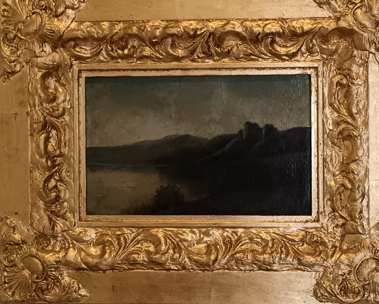 Antico dipinto olio su cartoncino- (scuola europea XIX secolo)