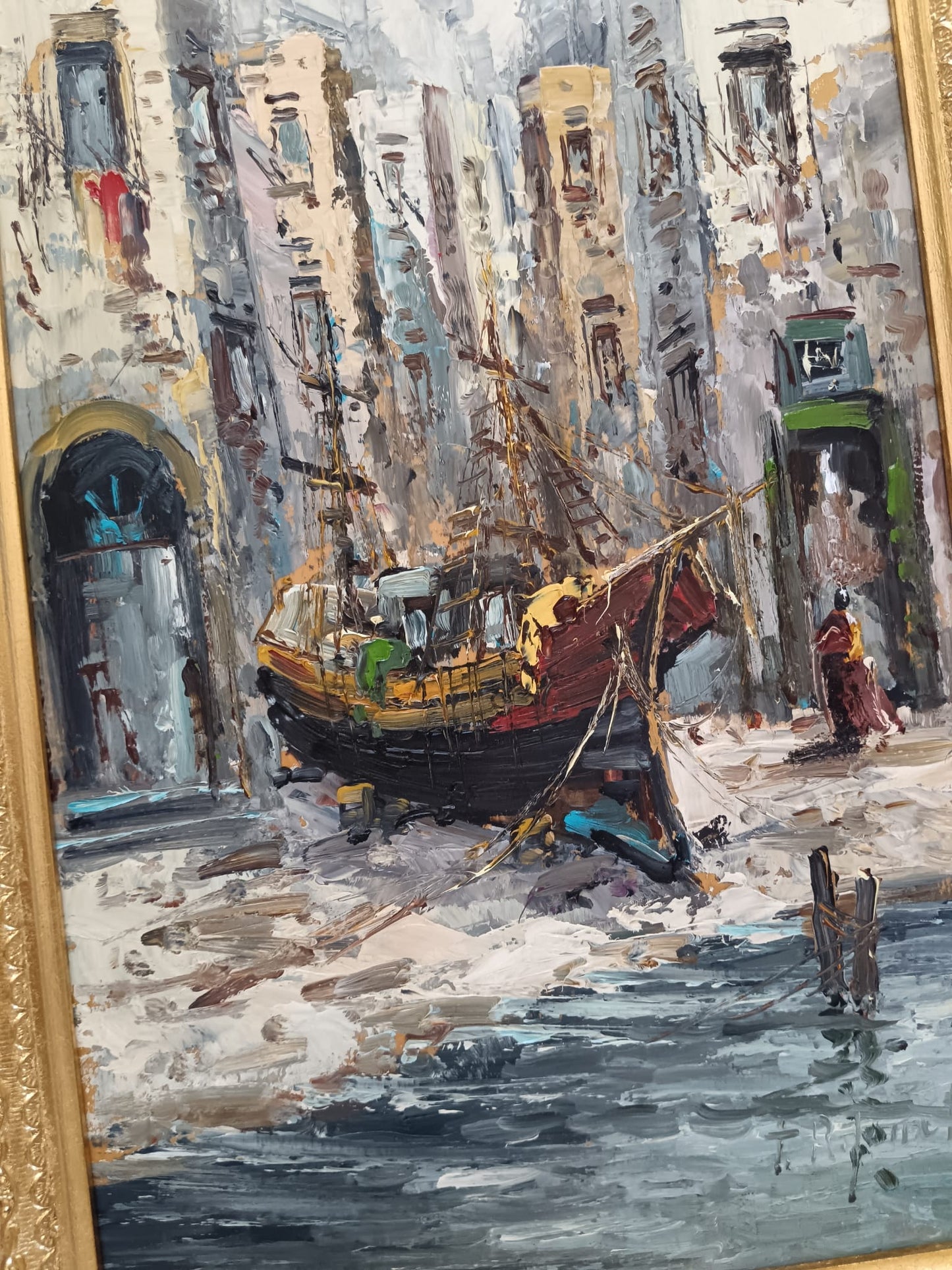 Teresa Reginato ( XX Secolo)- Scorcio marino, dipinto olio su legno