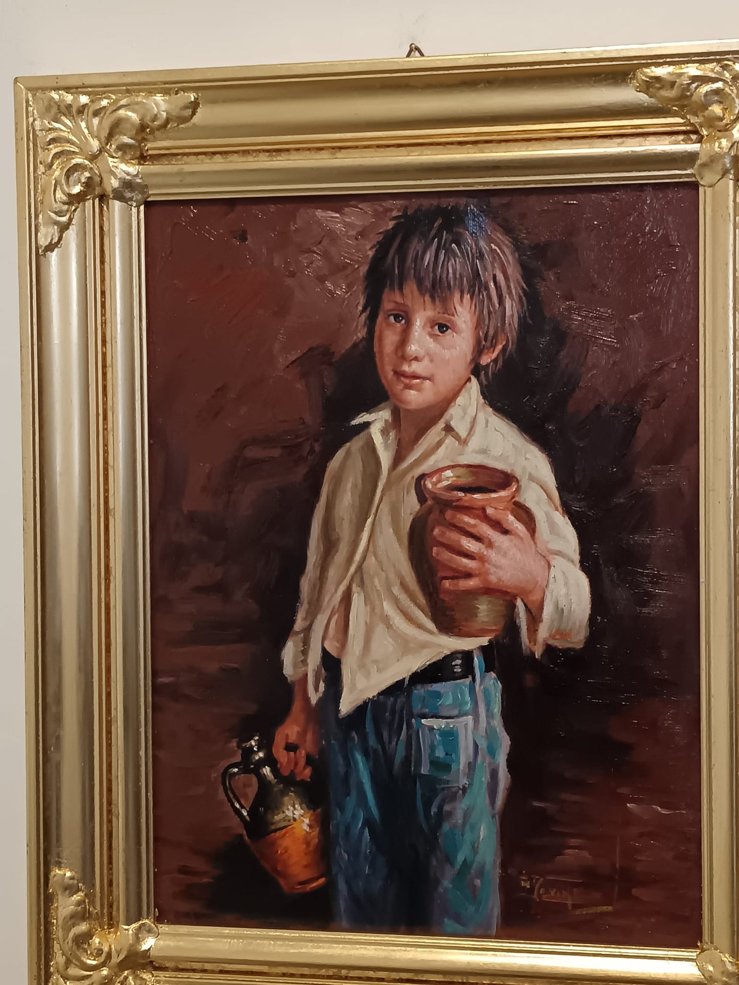 Antonello Iovine (Napoli 1935)-Ritratto di fanciullo- dipinto olio su tela