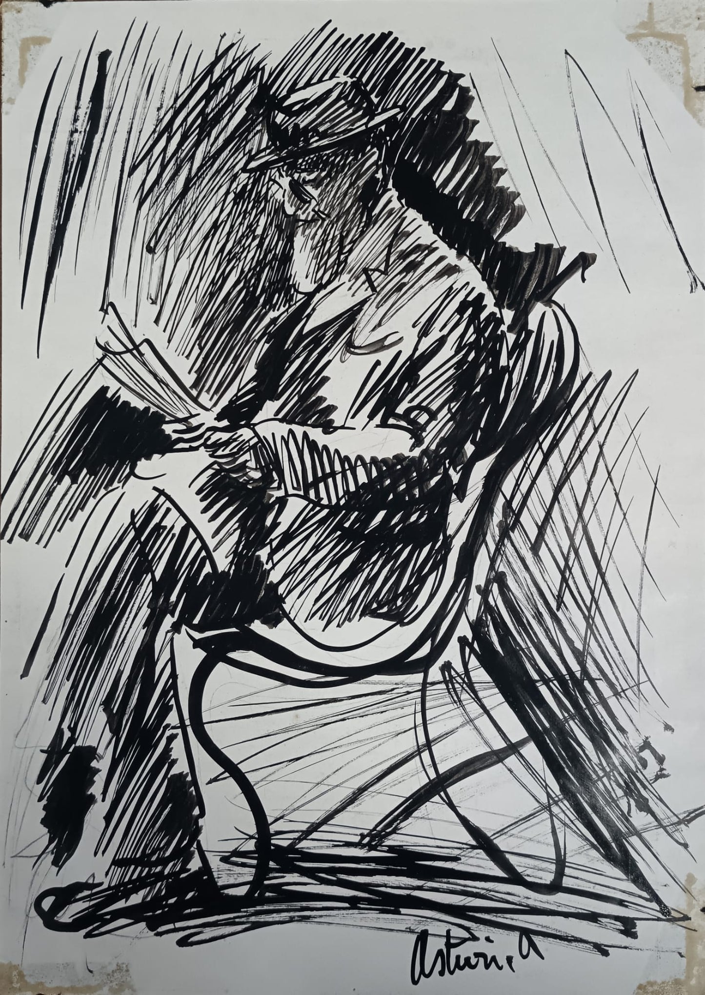 Antonio Asturi (Vico Equense , Napoli 1904-1986)- dipinto acrilico su carta