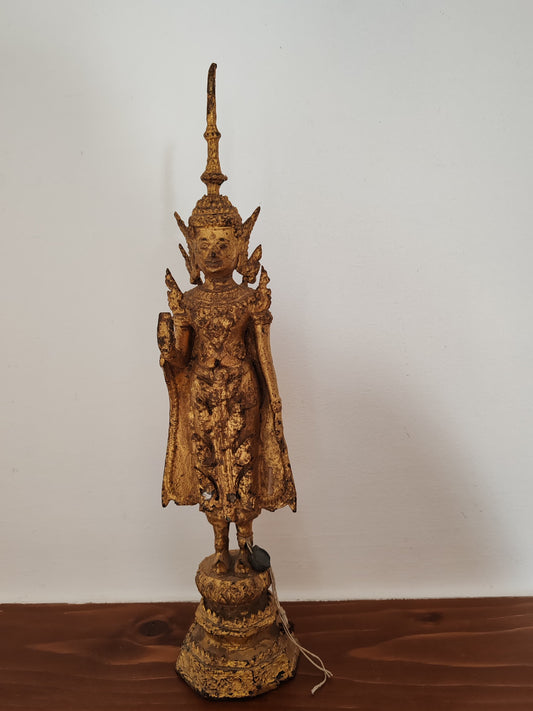 Statua in bronzo dorato- stile Rattanakosin- divinità buddista