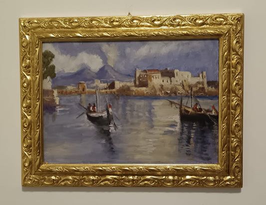 Marina scuola Napoletana (XX Secolo)- dipinto olio su tela