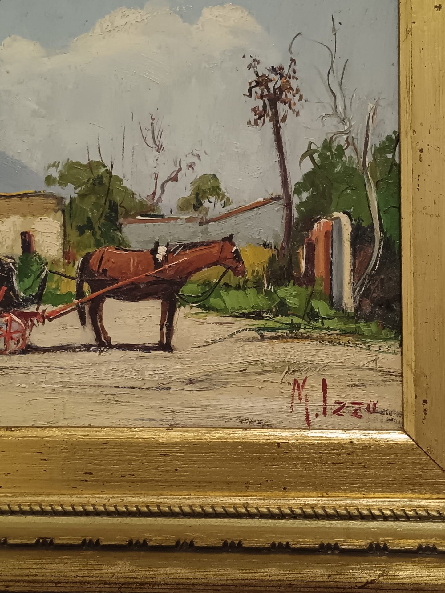 Maria Izzo ( 1921-2002) Carrozzella- dipinto olio su legno