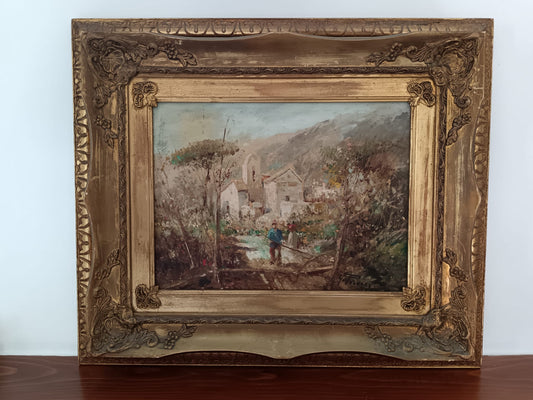 Giovanni Picucci ( XX Secolo) Paesaggio dipinto olio su legno