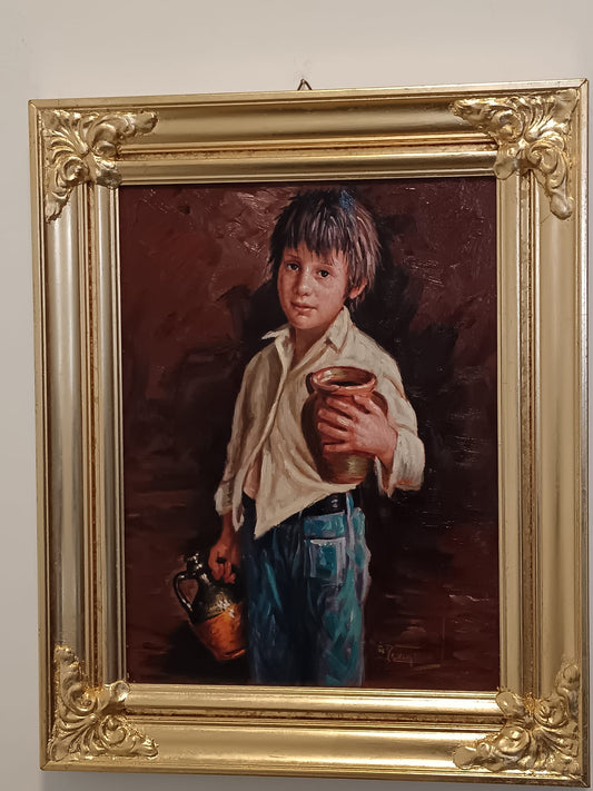 Antonello Iovine (Napoli 1935)-Ritratto di fanciullo- dipinto olio su tela