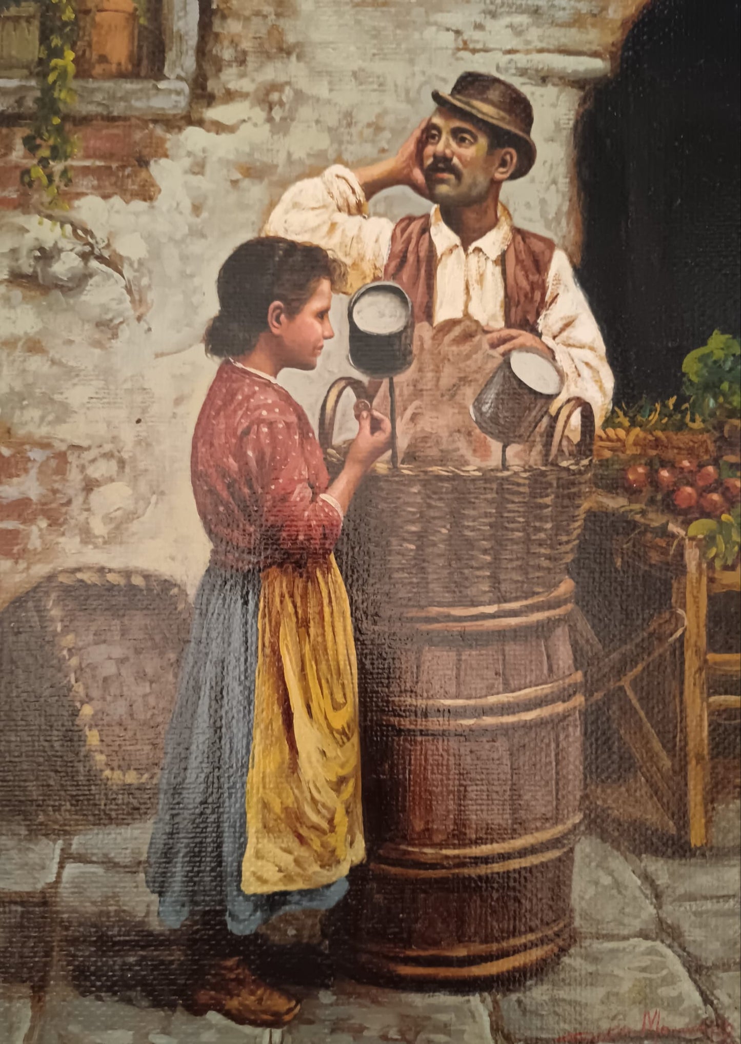 Ciro Morrone (Napoli 1956)- figure popolari, dipinto olio su tela
