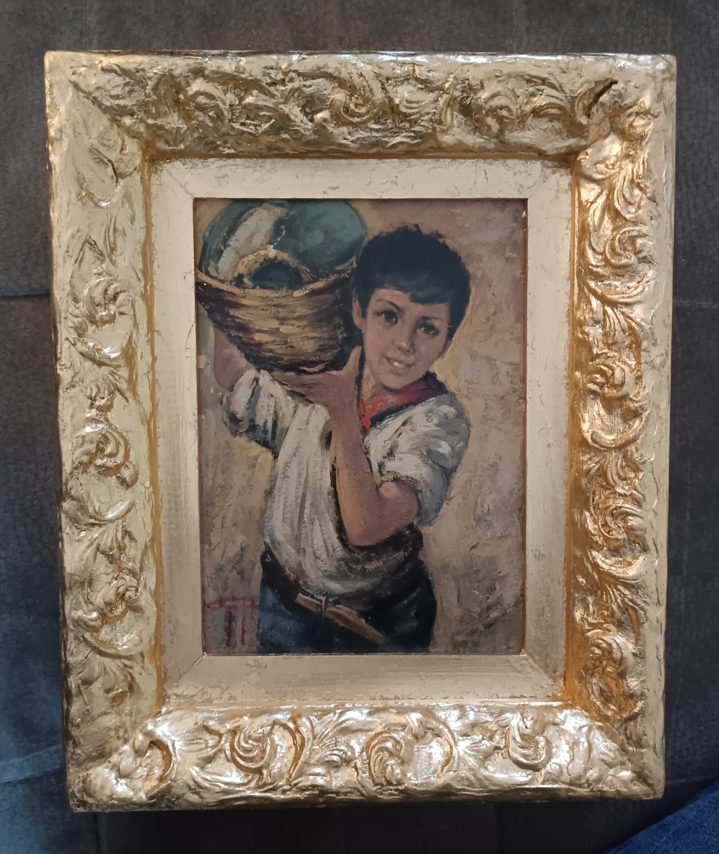 Giovanni Prassi (Napoli 1945)- Il Venditore- dipinto olio su cartoncino