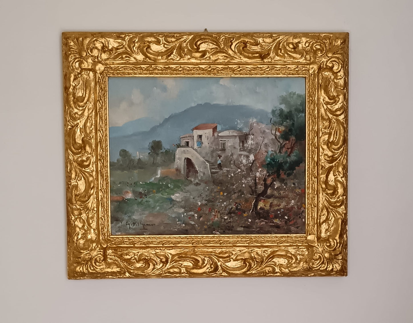 Gianni Del Grasso (Torre Del Greco 1945)- paesaggio vesuviano dipinto olio su tela