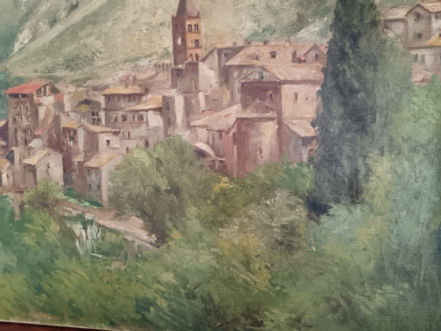 G. D'Arcangeli ( XX Secolo)- dipinto olio su tela veduta di Tivoli ( RM)