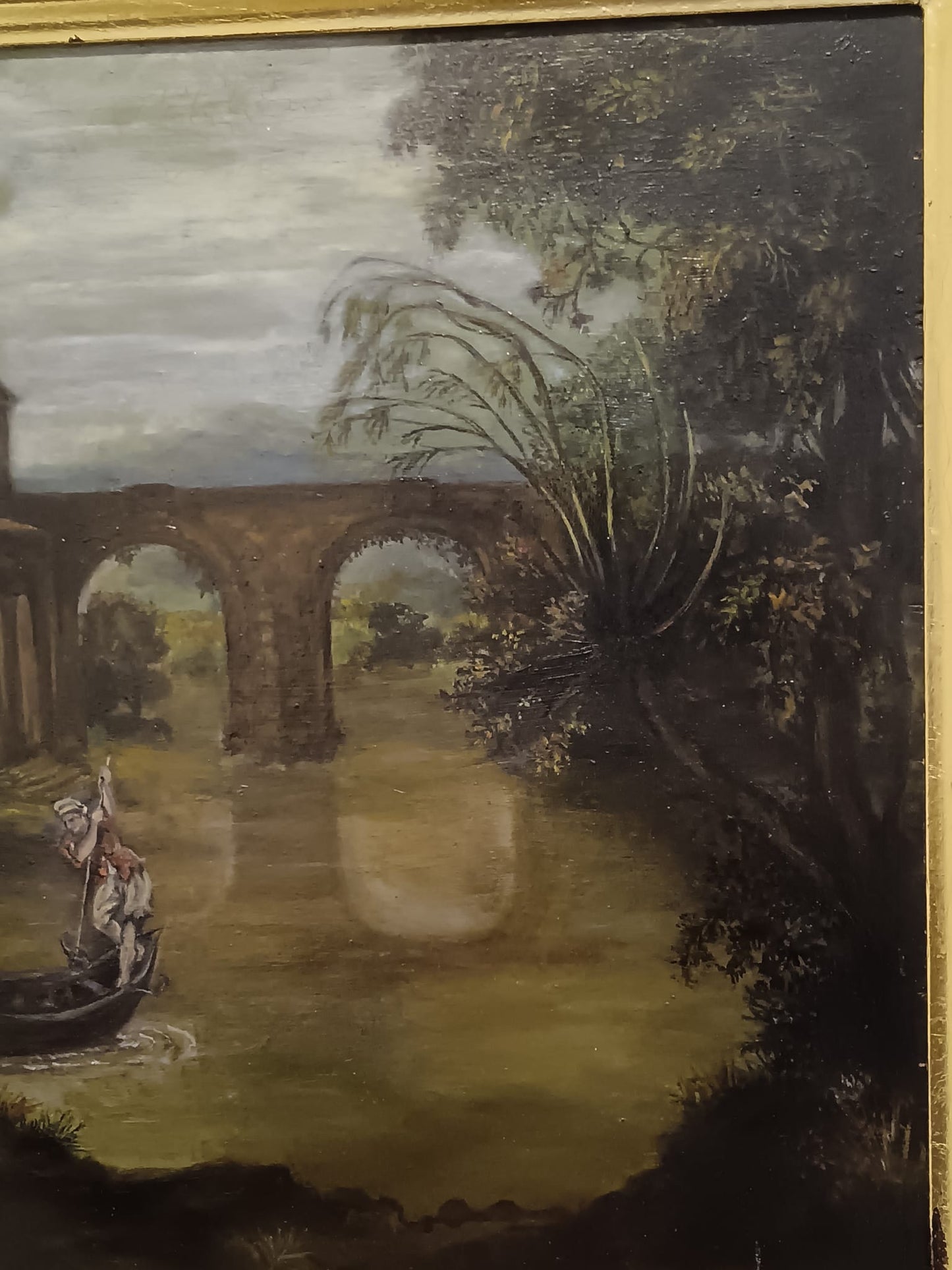 Dipinto campestre (XX secolo)- Scena romantica olio su legno