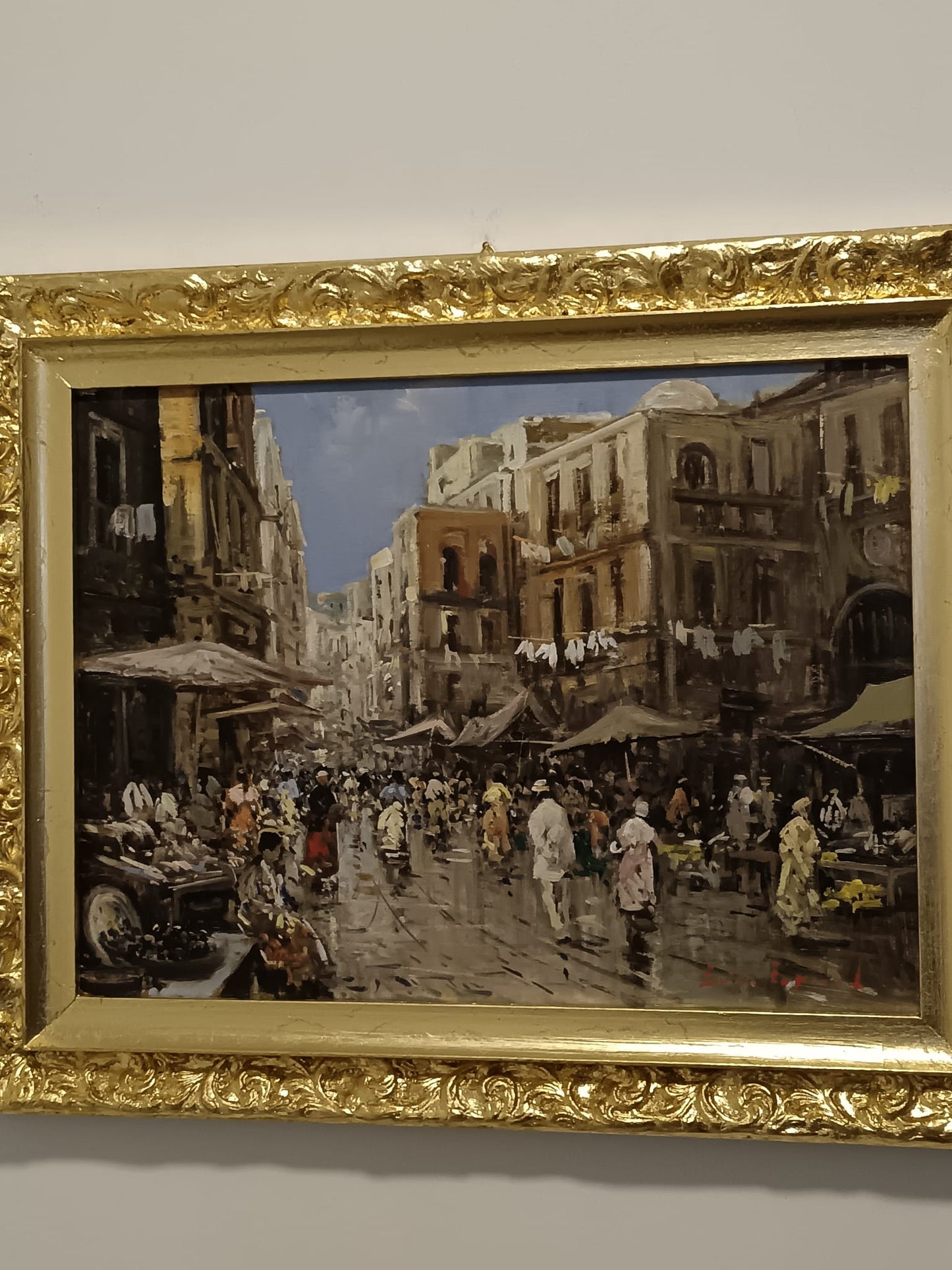 Eniko Esposito (Napoli 1942-2009)-Mercato- dipinto olio su legno