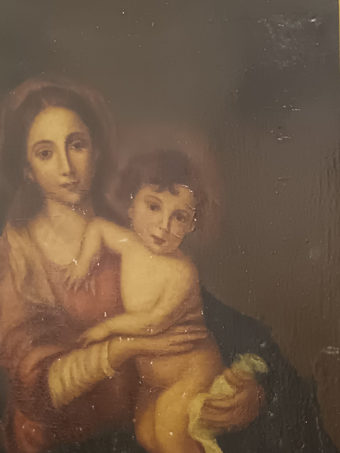 Madonna con bambino dipinto olio su tela- (scuola italiana XIX/XX Secolo)